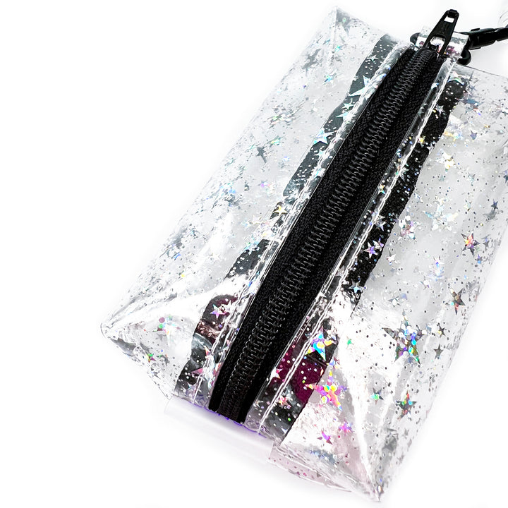 Petite Boxy Pouch | clear glitter stars