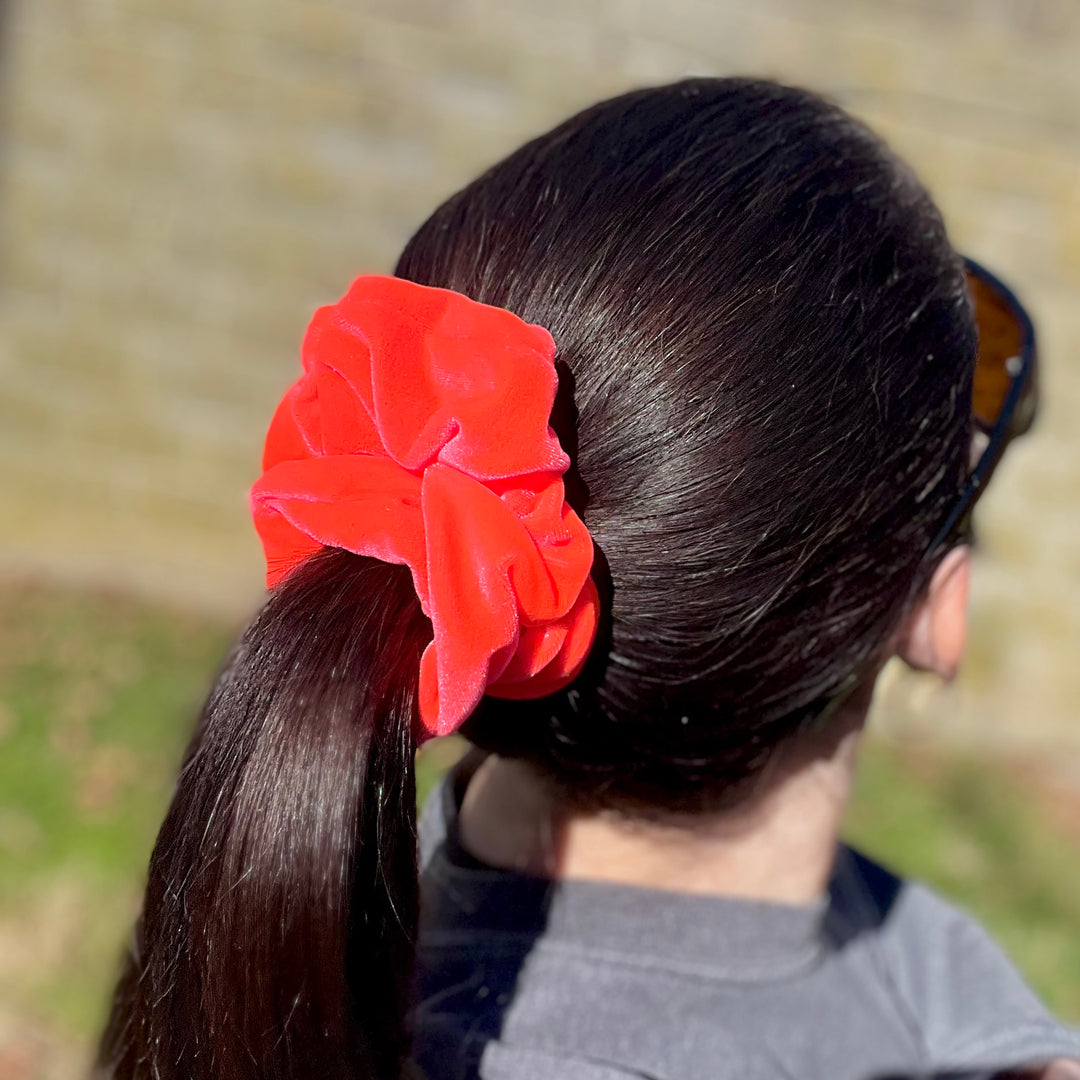 Luxe Velvet Scrunchie | neon coral