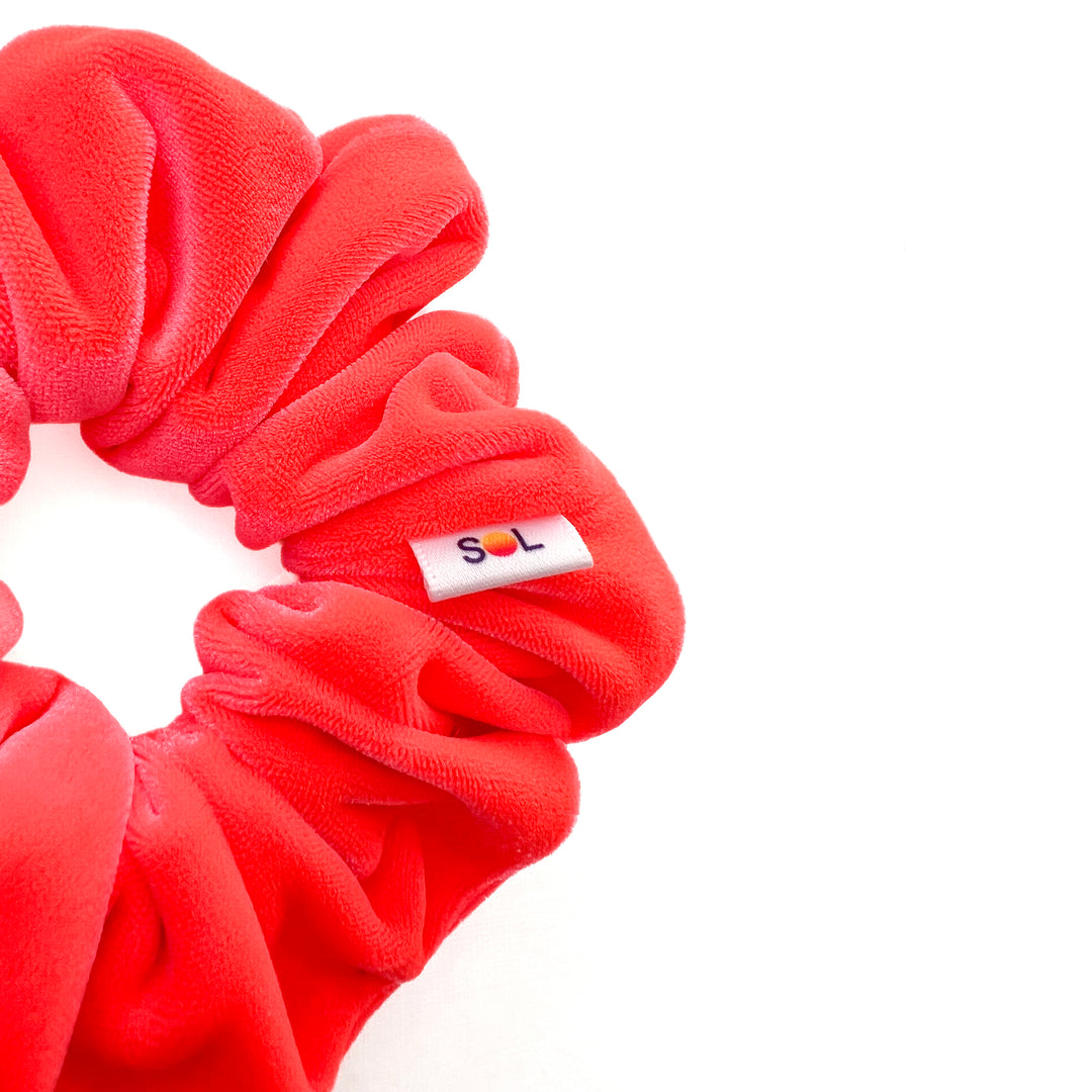 Luxe Velvet Scrunchie | neon coral