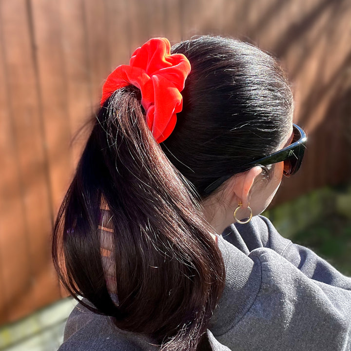 Luxe Velvet Scrunchie | neon coral