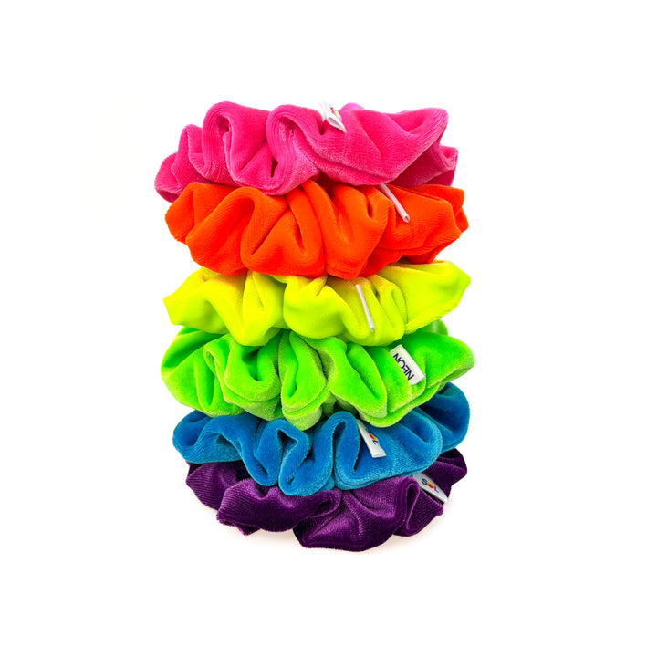 Luxe Velvet Scrunchie Set | neon rainbow set of 6