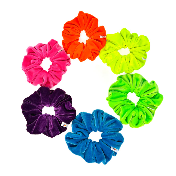 Luxe Velvet Scrunchie Set | neon rainbow set of 6